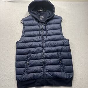 Polo Ralph Lauren Puffer Vest Mens Small Navy Blue Down Filled Full Zip Pony